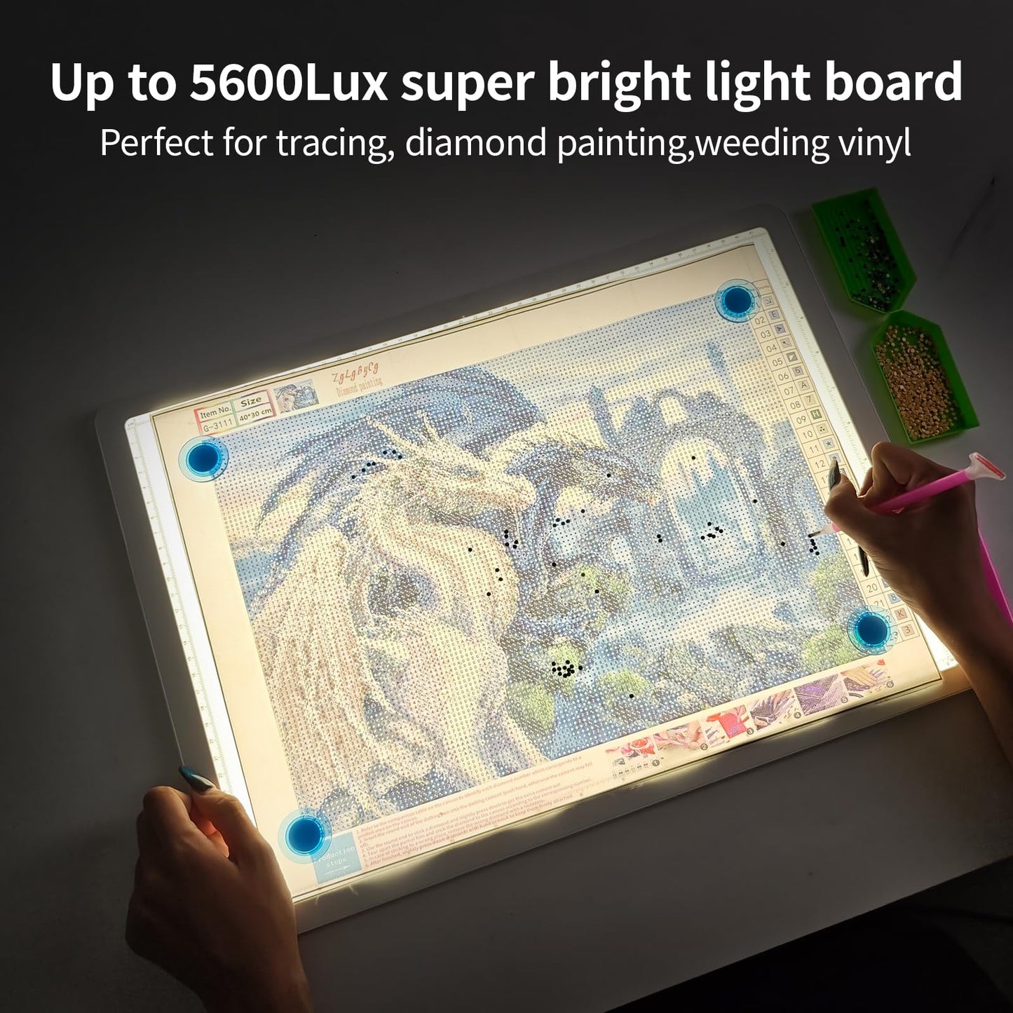 Heanolier Rechargeable A3 Light Box Drawing Pad,5600 Lux Bright Magnetic Tracing Board,Dimmable Light Pad,3 color modes,light board for Diamond painting,light table for Drawing Sketching,Tattoo(White)