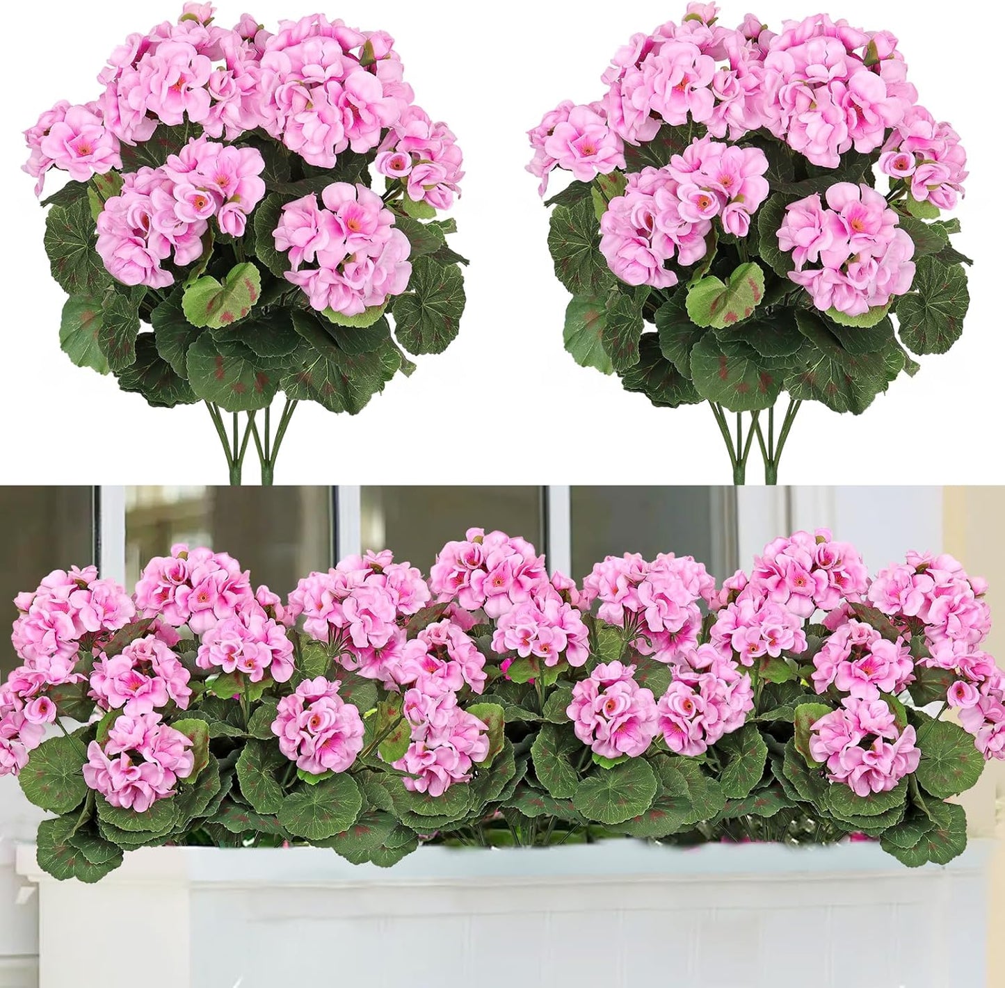 TOCHGREEN Artificial Fake Flowers, Purple Pink Geranium Silk Bush 2 Bundles for Outdoor Decor