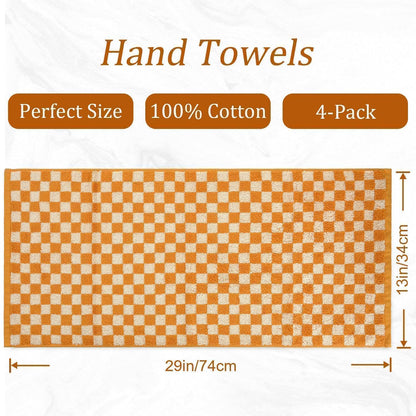 Jacquotha Soft Hand Towels 4 Pack, Orange Checkered Kitchen Towels Set, Decorative Bathroom Decor 13x29 Inches