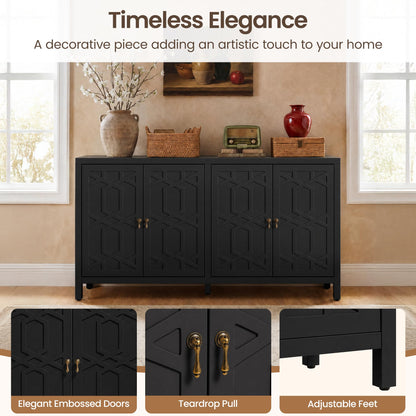 RoyalCraft Buffet Cabinet with Storage, 60" W Modern Coffee Bar Sideboard with 4 Doors & Adjustable Shelves, Painted Wooden Credenza for Dining Room, Kitchen, Living Room, Entryway, Black