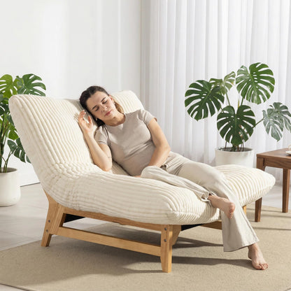 Vipuno Corduroy Bean Bag Chair for Adults, Comfy Accent Chair for Living Room, Armless Lazy Sofa with Back Support, Ergonomic Floor Lounge Chair for Bedroom, Single Seat, Off White