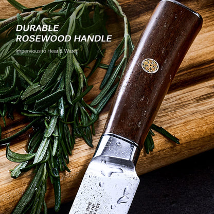 KYOKU 8 Inch Carving Knife - Daimyo Series - Meat and Fruit Slicing Knife with Ergonomic Rosewood Handle, & Mosaic Pin - Japanese Style 440C Stainless Steel Kitchen Knife with Sheath & Case