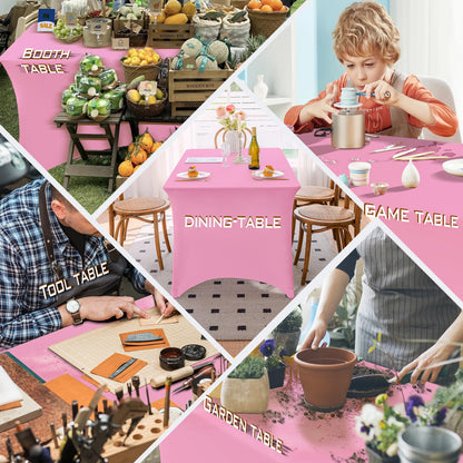 Famstar Table Cloth 2 Pack Pink 6FT Spandex Tablecloth for Rectangle Table Fitted Table Cloths Stretch Covers Washable Wrinkle Free Tablecloths for Festival Camping Picnic Wedding Party Table Cover