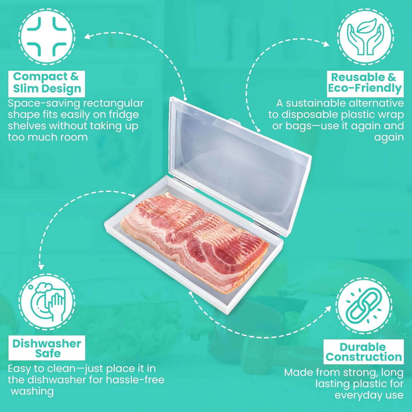 1-lb 11x6.5-Inch Iconikal Bacon Saver Deli Meat Storage Container Capacity Snap-Tight Clear Lid Dishwasher Safe