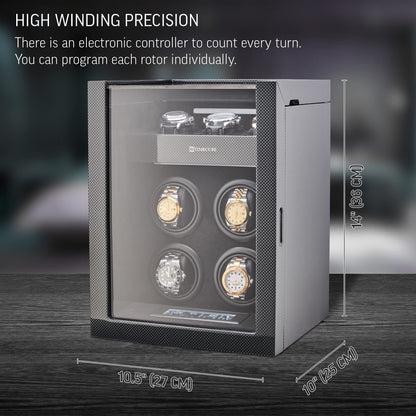 TIMECUBE Watch Winder for 4 Watches with 15 Winding Programs and 3 Watch Storage Slots (Carbon)