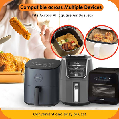 UrbanAir 6.5-Inch Square Air Fryer Paper Liners - 125 Non-Stick, Heat-Resistant Sheets for Easy Cleanup | Bleach-Free Parchment