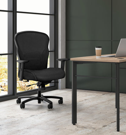 HON Wave Big and Tall Ergonomic Mesh Office Chair with Adjustable Arms and Lumbar Support, Heavy‑Duty Tilt Recline and Swivel Wheels, Desk and Computer Chair for Home Office, 450 lb. Capacity, Black