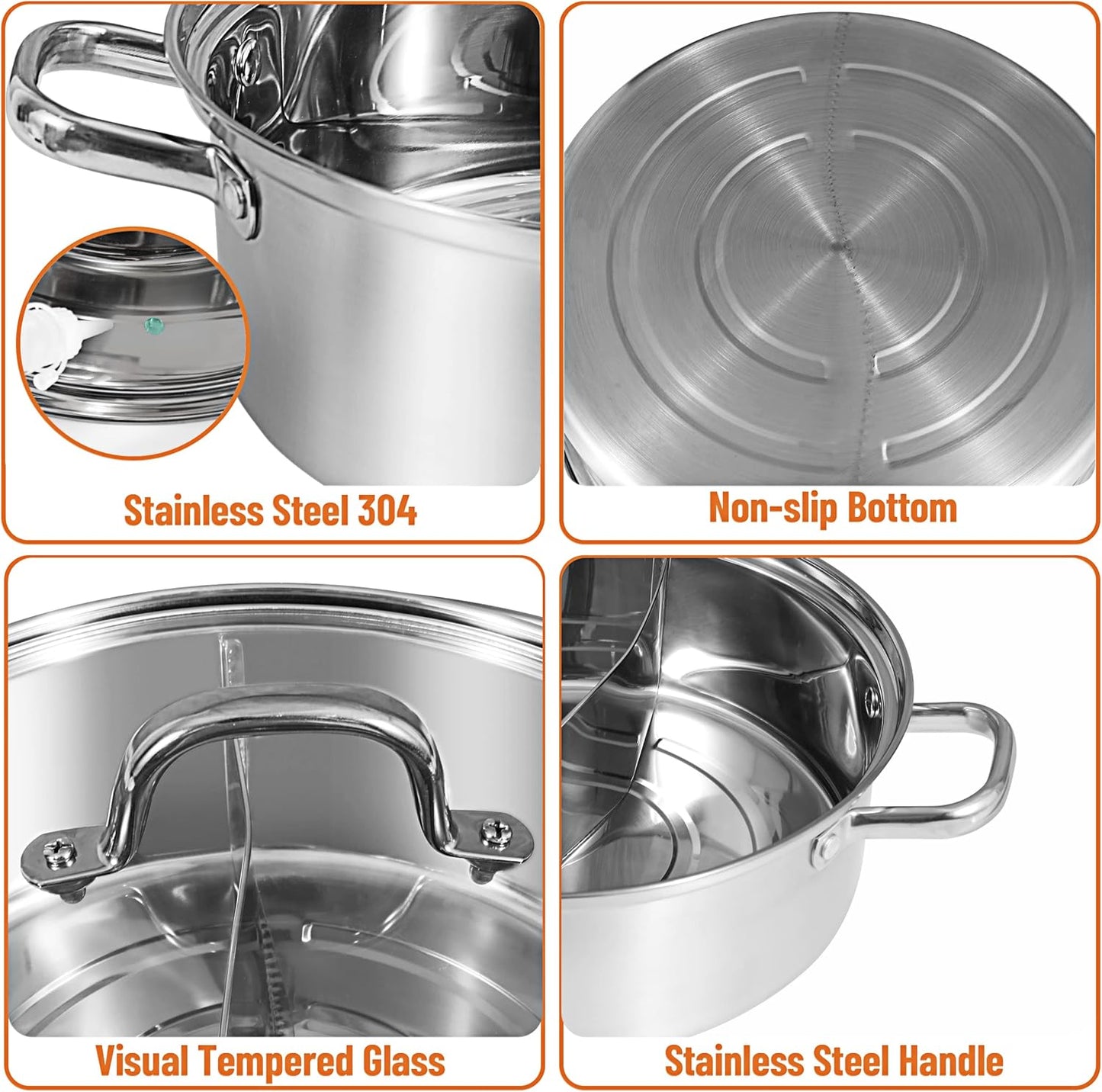 MyLifeUNIT Shabu Shabu Pot, 4.5 Qt 304 Stainless Steel Hot Pot with Divider, 11.8 Inches Soup Cookware