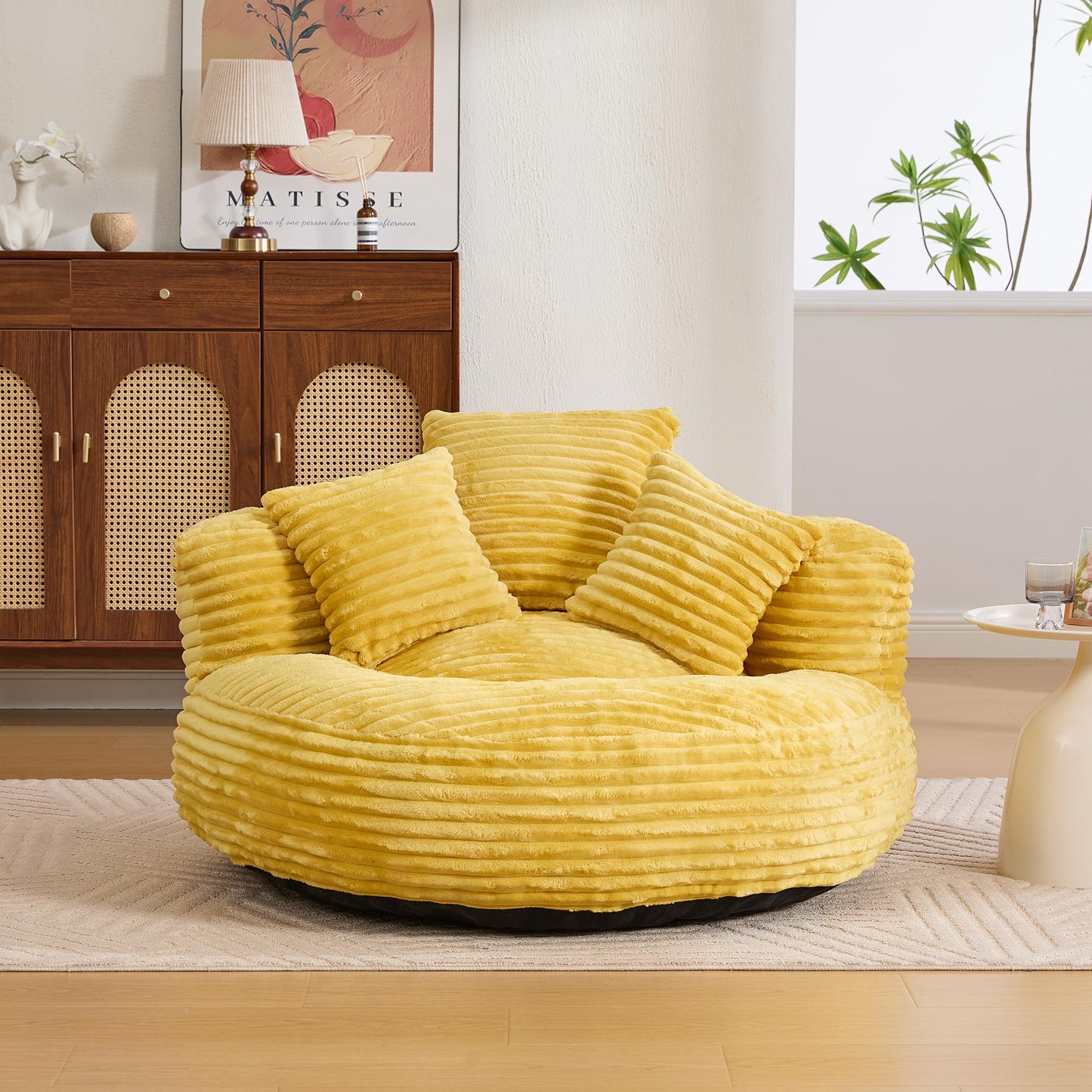 KEIKI Oversized Bean Bag Sofa Chair with Armrests & Pillows, Corduroy Beanbag Chair for Adults & Teens, Memory Foam Lazy Sofa No Assembly, Cozy Dorm Room & Apartment Furniture