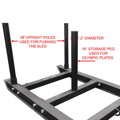 Valor Fitness Push Pull Weight Sled with Harness – Power Sled for Strength & Conditioning, Cross Training, Football or Sprint Workouts – 600 lb Capacity, 18 Inch Olympic Plate Storage Peg