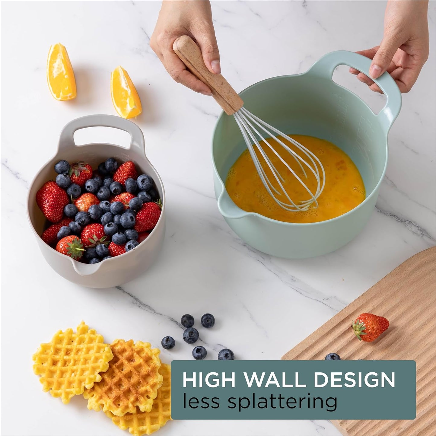 COOK WITH COLOR Non-Slip Mixing Bowls - 4 Piece Nesting Plastic Set with Pour Spouts, Handles, and Measurement Markings