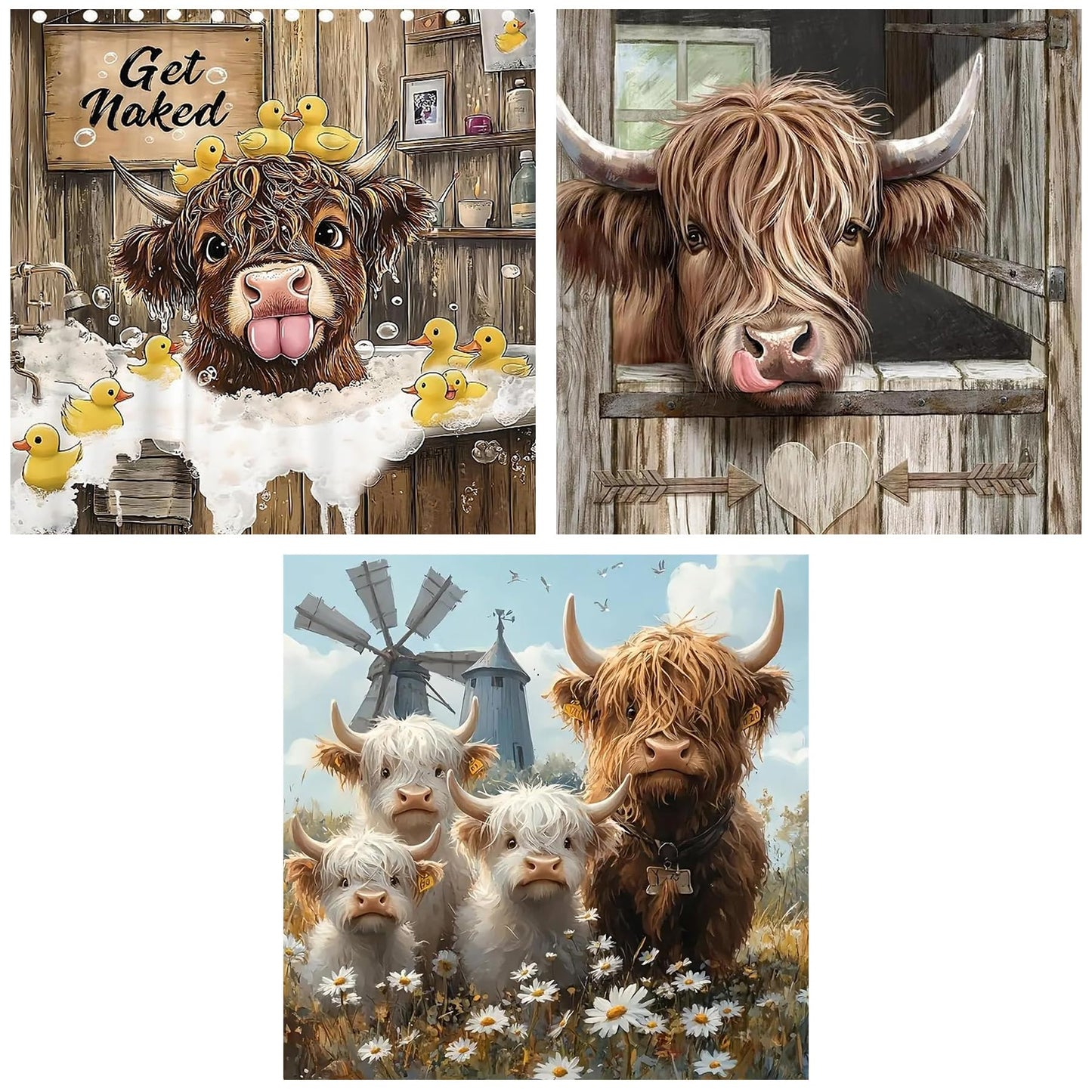 Zythron 3PCS Diamond Art Kits for Adults,Highland Cow Diamond Art Cow Rustic Farmhouse Diamond Painting DIY 5D Full Drill Gem Art Painting Kit for Home Wall Decor Gifts 12x12 in