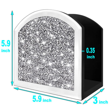 Wocred Mirror Napkin Holder,Crystal Crushed Diamond Vertical Holder,Cute Glass Mirror Napkin Holder for Counter or Table.(5.9”X5.9”X3”)
