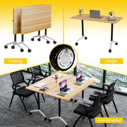 JNMDLAKO Conference Table, Folding Conference Room Tables On Wheels - Mobile Rectangle Large Meeting Seminar Tables,Flip Top Mobile Training Room Table for Office Business Classroom (4, Yellow, 63in)
