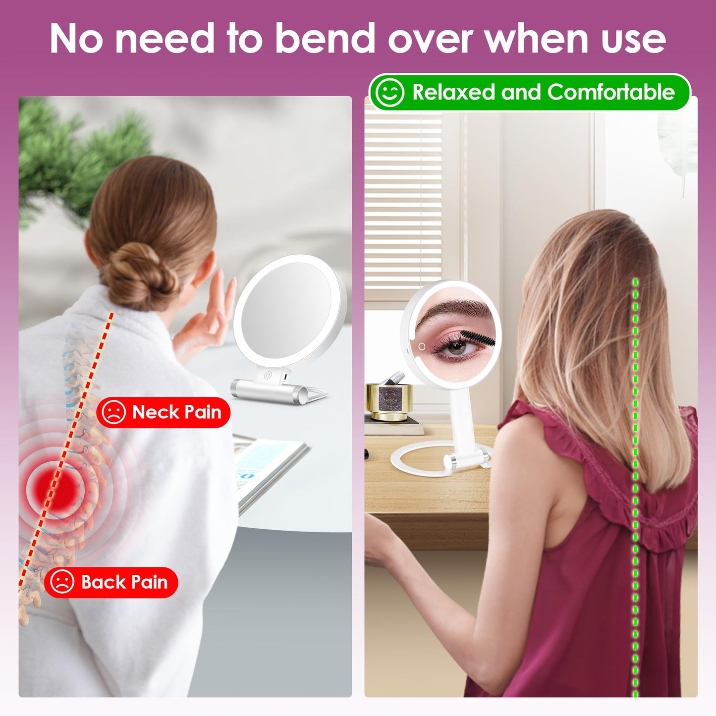 PEDOMIROR 20x Magnifying Mirror with Light, Travel Mirror with Light, Lighted Makeup Mirrors with Magnification, Hand Held Mirrors with Handle, Portable Tabletop, Suitable for Bathroom