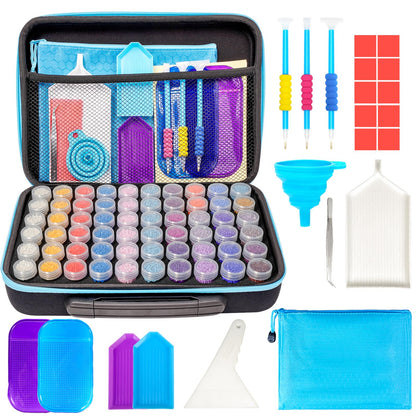 MoeeBtee Diamond Painting Organizer - 60 Slot Accessories and Tools Case, Jewelry Beads Storage Box - Blue