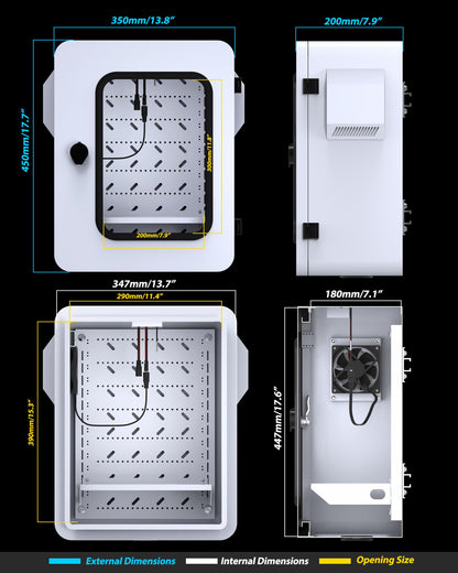 Akwscyby Outdoor Electrical Box with Clear Window and Thermostat and Fan, Precise Temperature Control 0.1°F, IP65 Water Resistant Rating, Galvanized Steel, Aluminum Rear Beam(17.7" x 13.8" x 7.9")