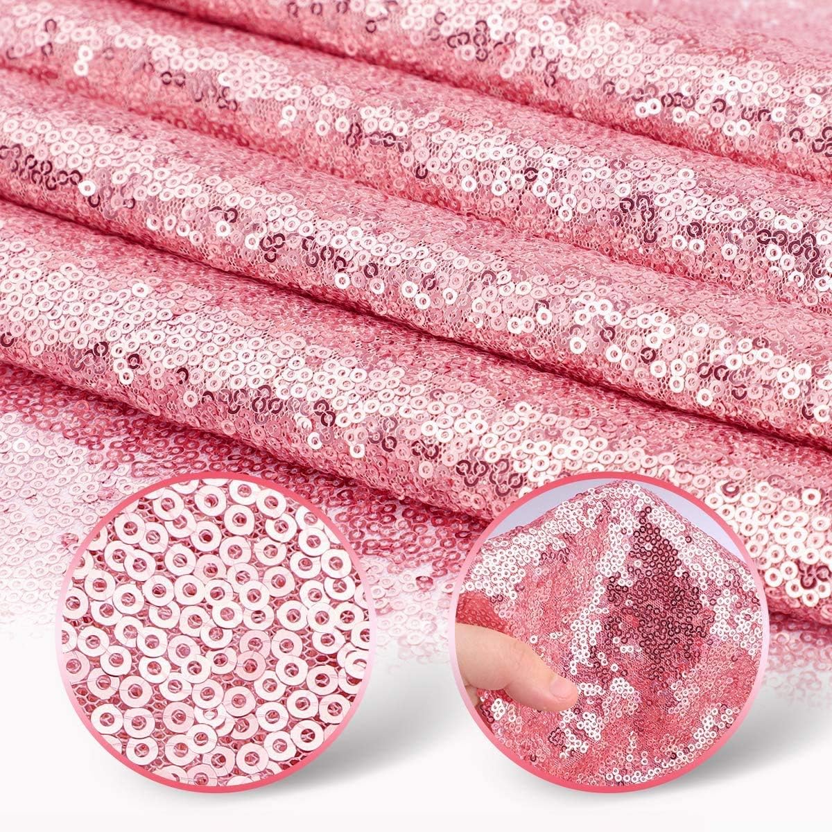 yuboo Pink Sequin Table Runners 12''x 108'' - 2 Pack Fabric Glitter Runner for Party Decorations