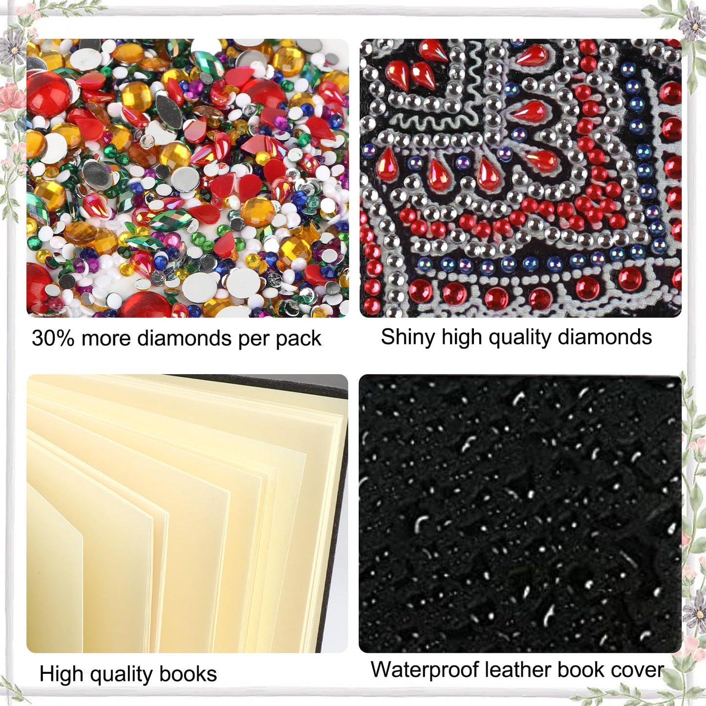 JISHSHAY Flower Diamond Art Notebook Journal Flower Diamond Painting Note Book Gem Art Sketchbook Mosaic Kits for Adults Diary Gem Painting Leather Journal Blank Notebook with Special Shaped Drills A5