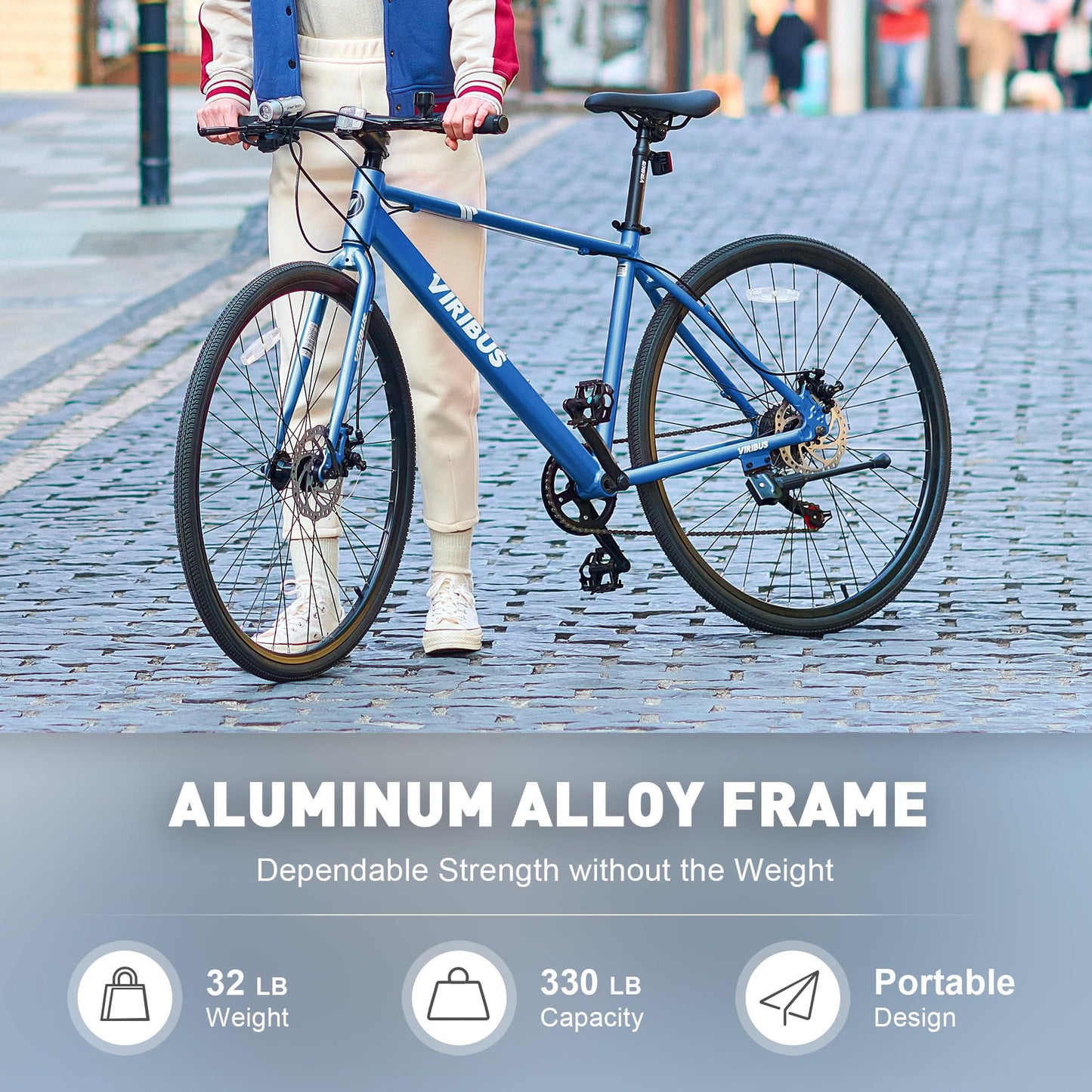 VIRIBUS Hybrid Bikes, 28 inch Road Bike for Tall Men, Lightweight Aluminum 700C City Bike Adults, 7 Speed Mens Commuter Bicycles, Hybrid Bicycle Men, Blue Large