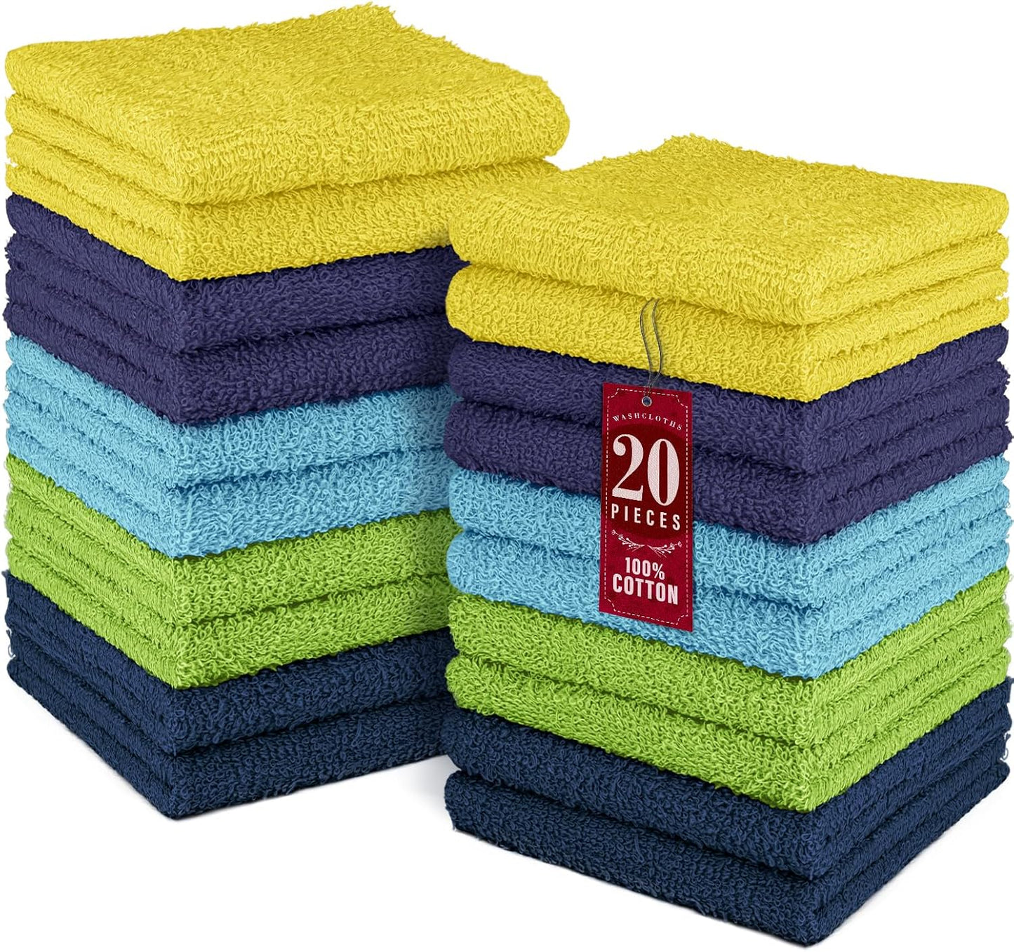 20 Pack 100% 12 12 inch Set 3 (20 Pack) DecorRack Cotton Wash Cloth, Luxurious Soft, x Ultra Absorbent, Machine