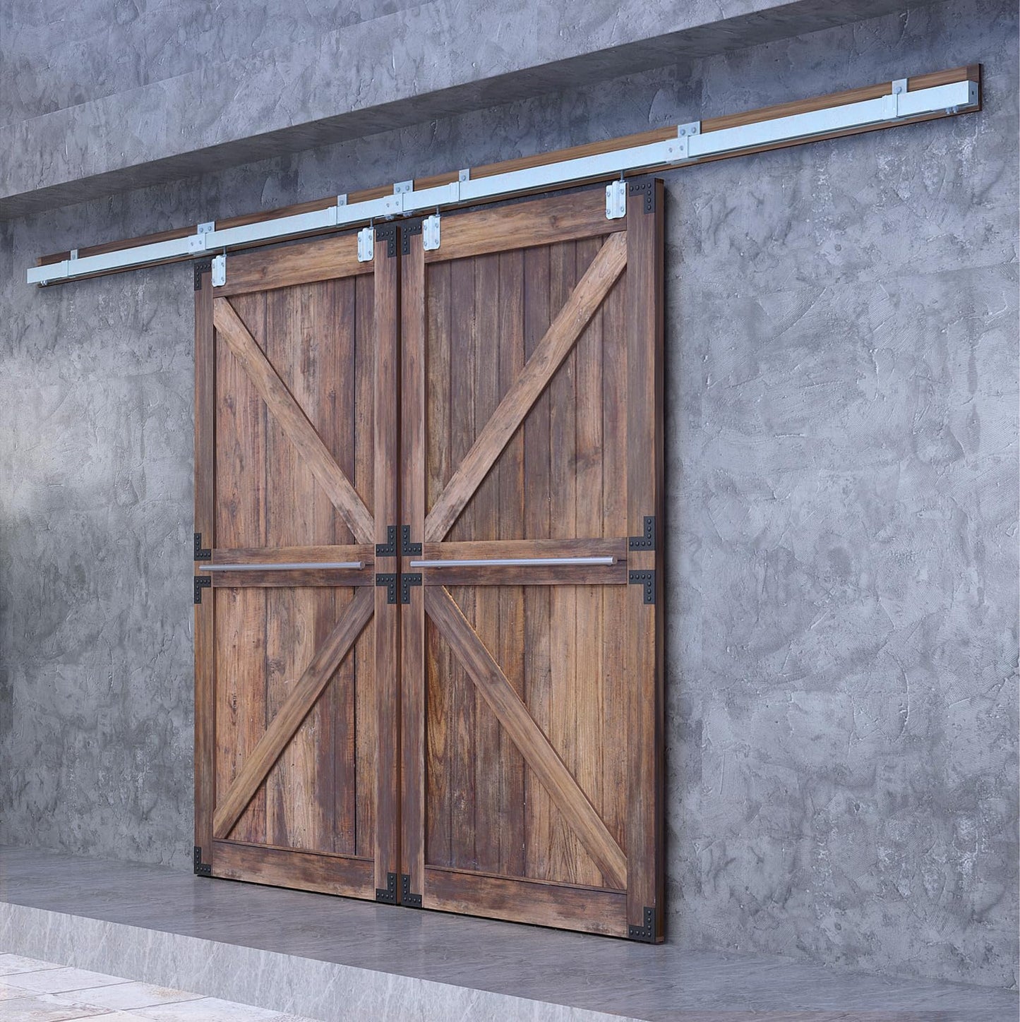 DIYHD 16FT Raw Material Exterior Box Track Double Sliding Barn Door Hardware,Heavy Duty Wall Mount Box Track Kit for Outdoor Use,MAX Load 300lbs,Kit to Hang 2 Doors(Fit 48" X 2 Door)