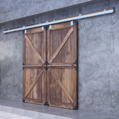 DIYHD 16FT Raw Material Exterior Box Track Double Sliding Barn Door Hardware,Heavy Duty Wall Mount Box Track Kit for Outdoor Use,MAX Load 300lbs,Kit to Hang 2 Doors(Fit 48" X 2 Door)