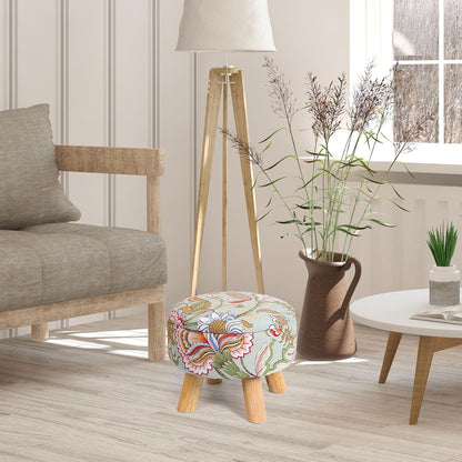 12.7 10.6 Round Storage Ottoman with Reversible Tray Lid, "W x "H Upholstered Footrest Pouf with Anti-slip