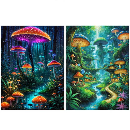 Lovepefe Mushroom Diamond Art Painting Kits for Adults 2 Pack Mushroom Forest Diamond Painting Kit Paint with Diamond Kit for Beginners DIY Full Drill Gem Art Home Wall Decor 12 X 16 Inch