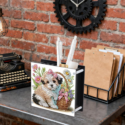JISHSHAY Diamond Art Pen Holder Dog Diamond Painting Pencil Holder Animal Gem Art Penholder Gem Painting Pen Organizer Mosaic Kits for Adults Embroidery Kit Pencil Organizer, Contains 12 Slots