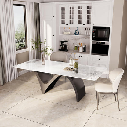 Modern Dining Table for 6, Sintered Stone Dining Tabletop with Unique N-Shaped Metal Base, 71" Rectangle Dining Table for Dining Room Table Kitchen (Table Only)