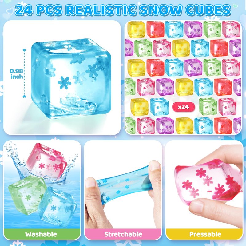 Valentines Day Cards Gifts for Kids School, 24 Pack Snow Cube Squeeze Balls with Greeting Cards for Kids Classroom Exchange Prizes, Stretchy Toy Balls Bulk Gift, Squeeze Fidget Toy for Party Favors