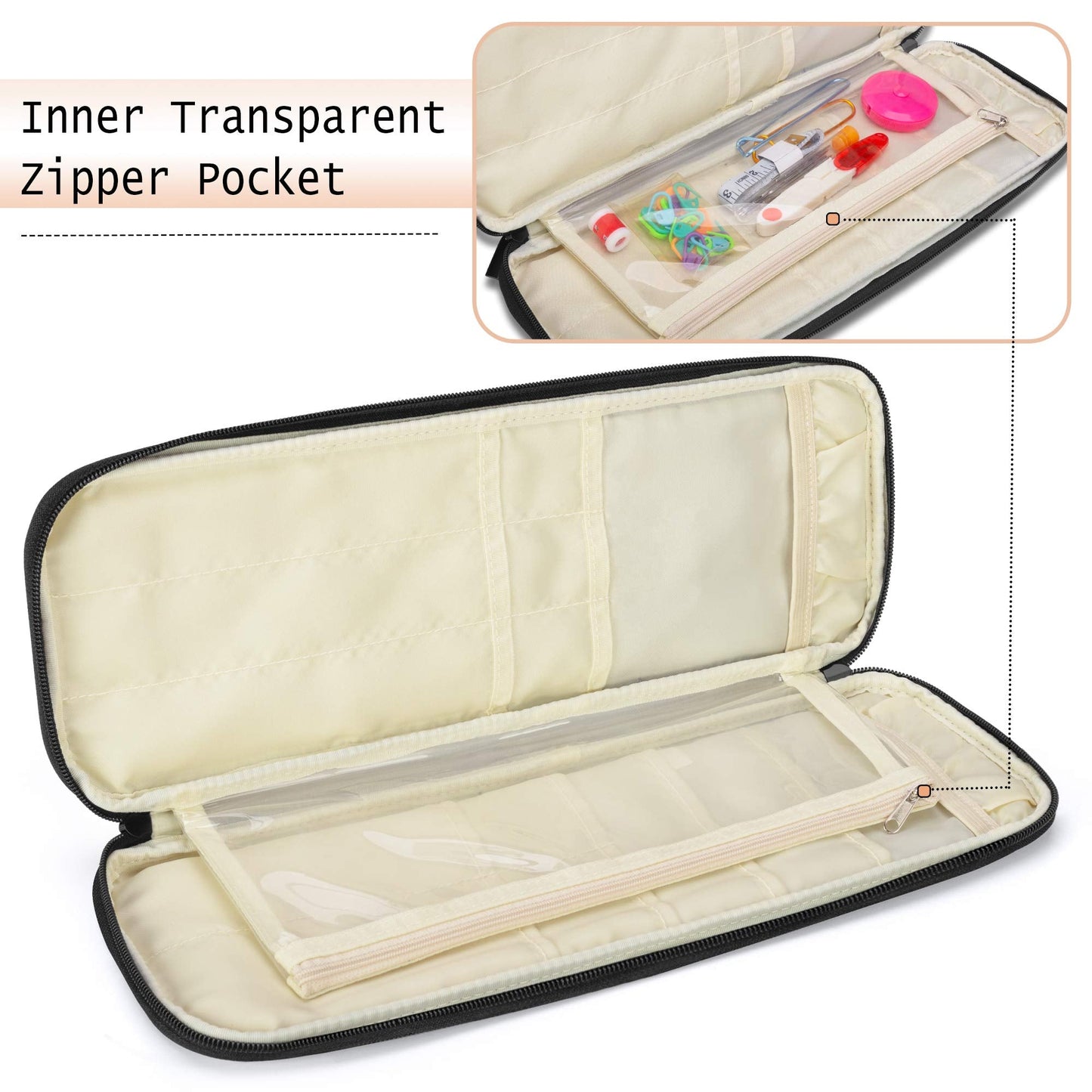 Teamoy Knitting Needles Case (Up to 14''), Travel Organizer Storage Bag for Knitting Needles, Tunisian Crochet Hooks and Accessories, Purple