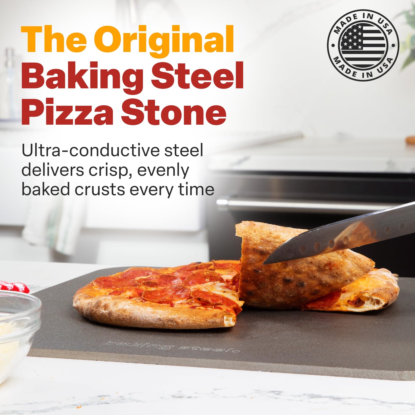 The Original Baking Steel® — Made in USA Since 2012 | 14"x16"x¼" Ultra-Conductive Pizza Steel for Oven & Grill | Pre-Seasoned, Crack-Proof