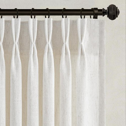 90 inch Pinch Pleated Linen Curtains for Living Room Bedroom Natural Ivory Birch Boho Country Thick Linen Textured Light Filtering Pinch Pleat Drapes Back Tab Semi Sheer Window Curtain 2 Panels