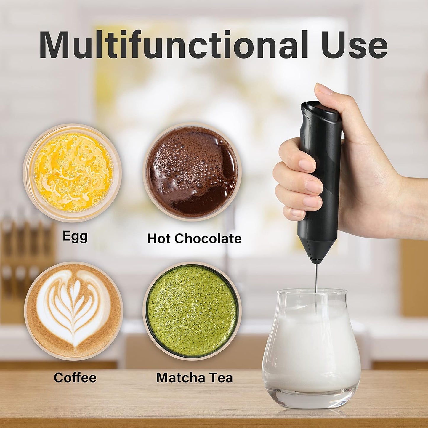 YSSOA Electric Milk Frother Handheld with Stainless Steel Stand, Battery Operated Whisk Mixer for Coffee, Frappe,