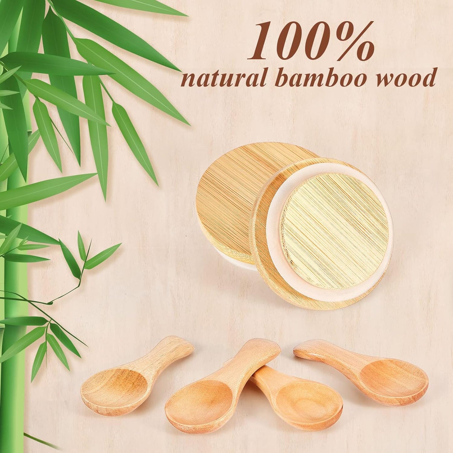 20 Tessco for you Pcs Yogurt Jar Lids with Small Spoons Bamboo Jar Lids with Silicone Sealing Rings Wooden Spoons