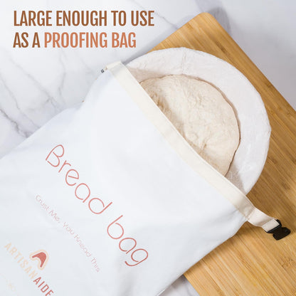 12x17 Reusable Bread Bag for Homemade Sourdough - in Organic Cotton + Food-Safe Lining Roll-Top Buckle Closure, Freezer