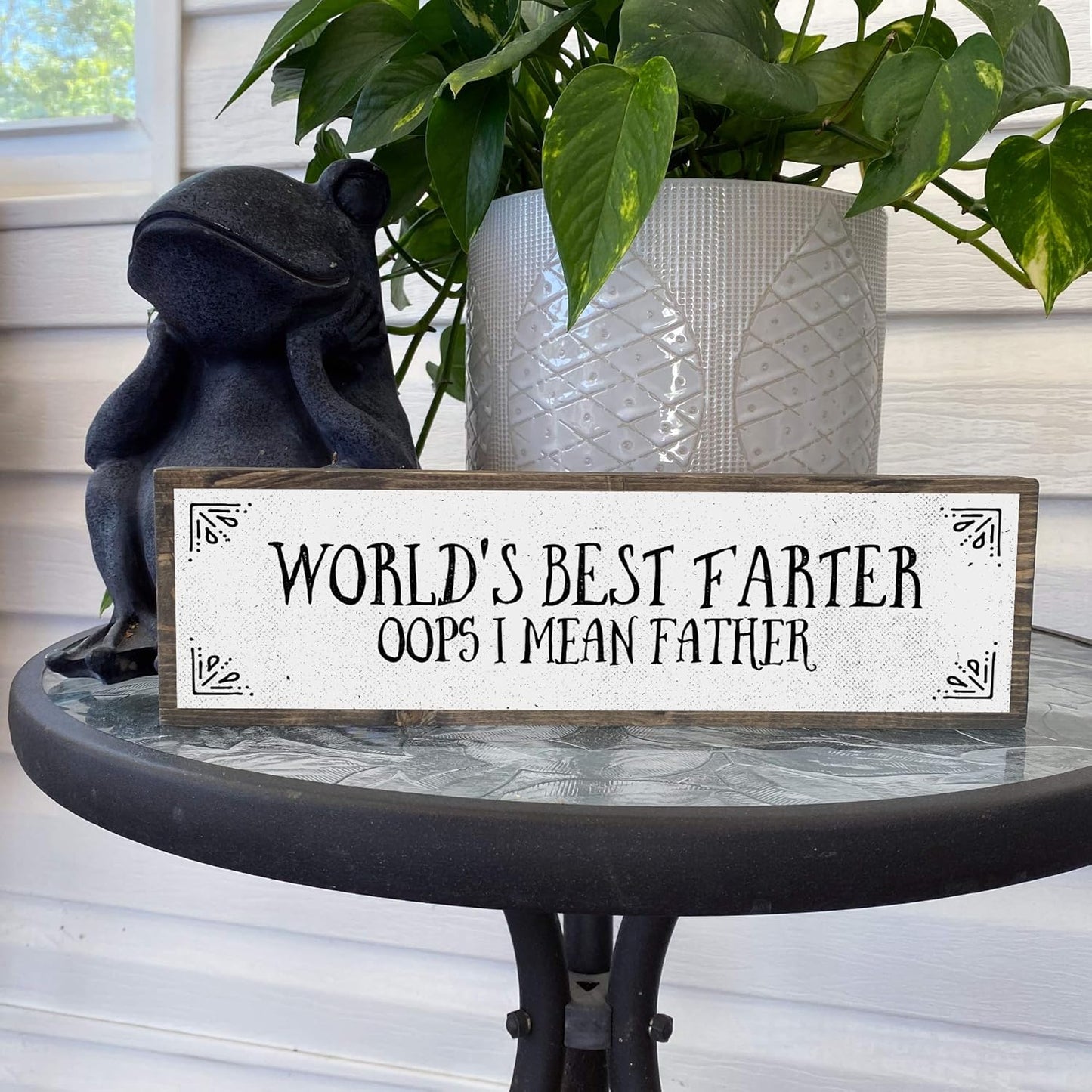 World's Best Farter Oops I Mean Father - Handmade Metal Wood Sign Light, Cute Rustic Wall Decor Art, Farmhouse