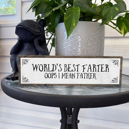 World's Best Farter Oops I Mean Father - Handmade Metal Wood Sign Light, Cute Rustic Wall Decor Art, Farmhouse