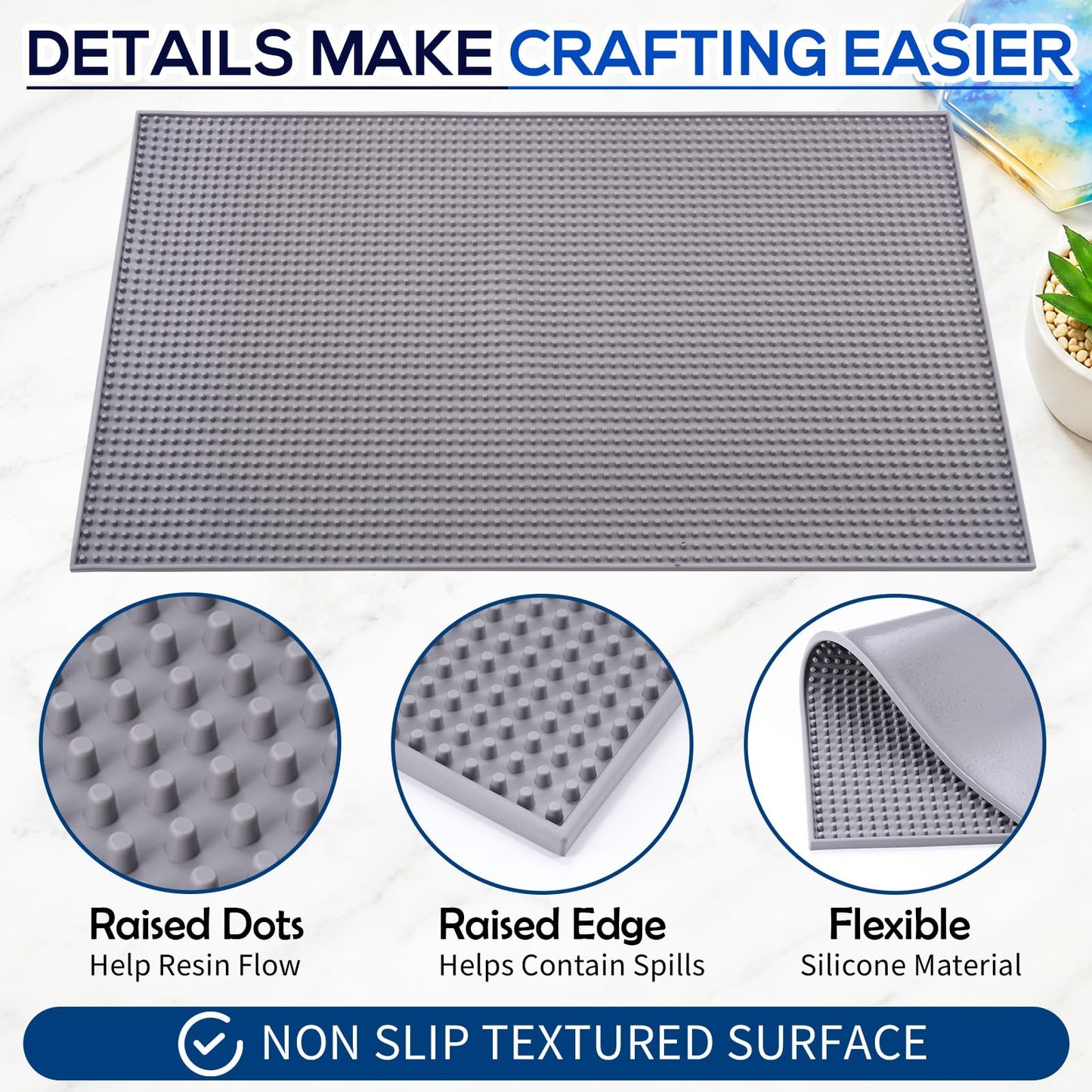 Singhoow Large Silicone Resin Mat 27.6" x 15.7", Heat Resistant Non-Slip Craft Mat for Epoxy Resin, Easy Clean Silicone for Jewelry Casting, Cup Turner, Kitchen Counter & Table Protector