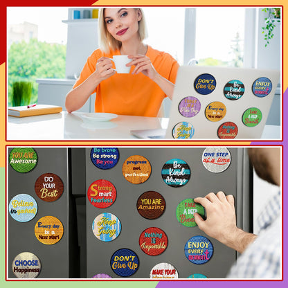 Motipuns 30 Pcs Inspirational Diamond Art Kits Magnetic Motivational Diamond Painting Magnets Kits Positive Affirmation 5d DIY Art Fridge Magnet Refrigerator Sticker for Adult Beginner Home Car Garage