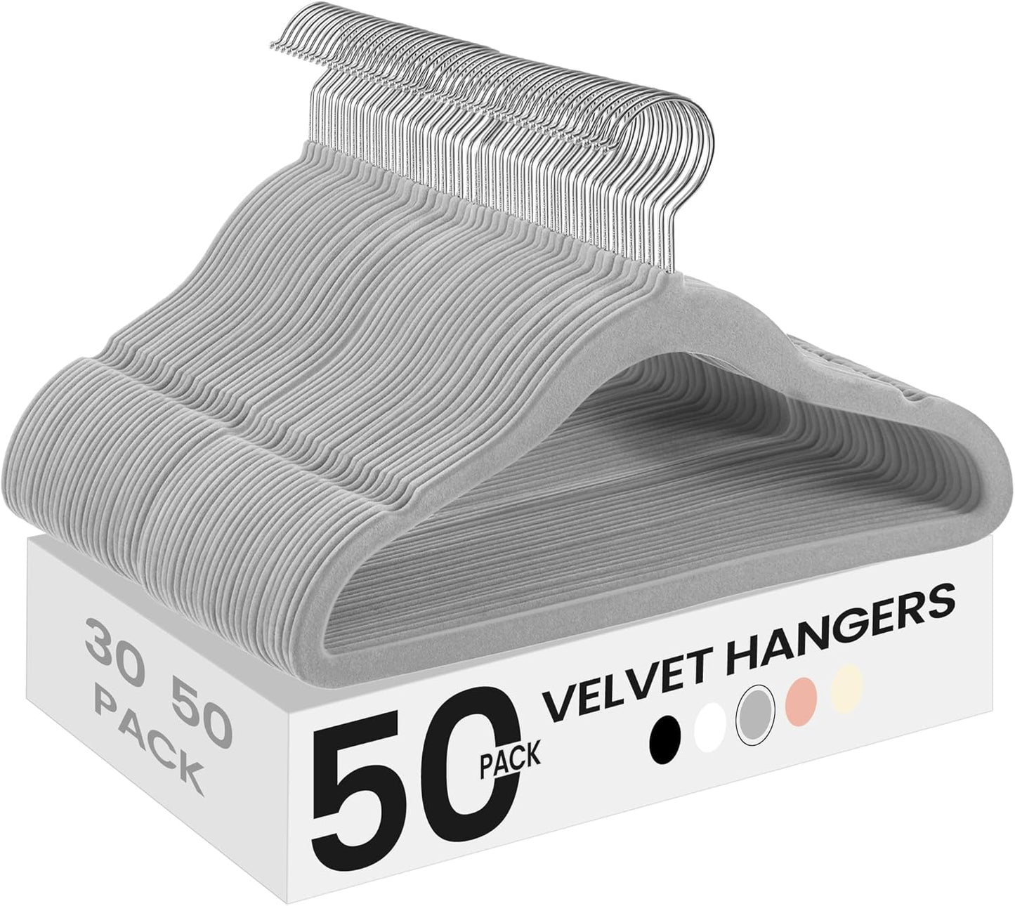 SONGMICS Velvet Baby Kids Hangers - Space-Saving 50 Pack with 360° Swivel Hooks | Dove Gray, 11.8 x 8.1 Inches