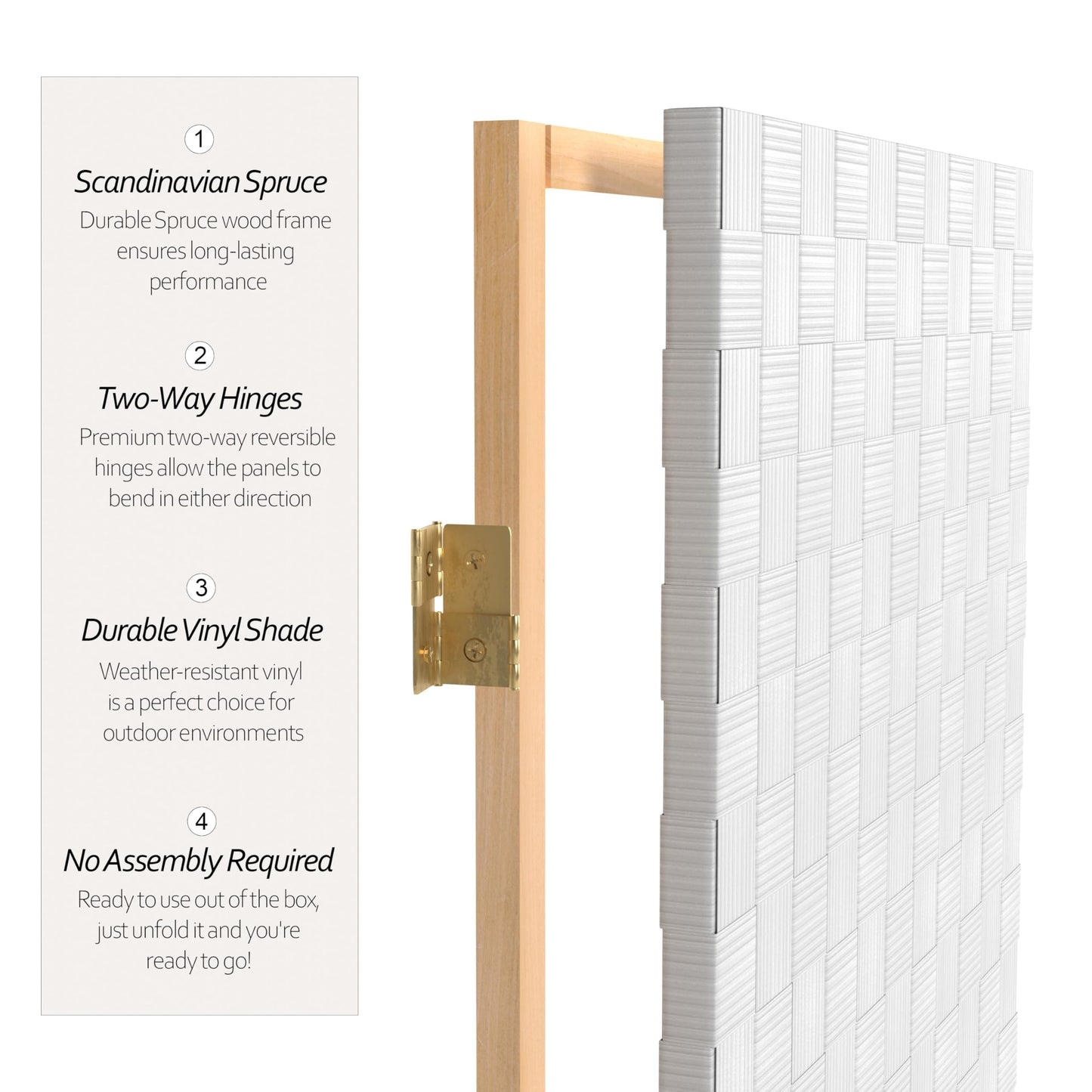 Red Lantern 6 ft. Tall Woven Fiber Outdoor All Weather Room Divider - 4 Panel - White