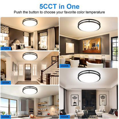 DLLT Flush Mount LED Ceiling Light: 16 Inch 5CCT (3000K-6000K) & Dimmable Ceiling Light Fixtures for Bedroom Hallway - 36W Modern Black Super Bright Kitchen Lighting Fixtures Ceiling