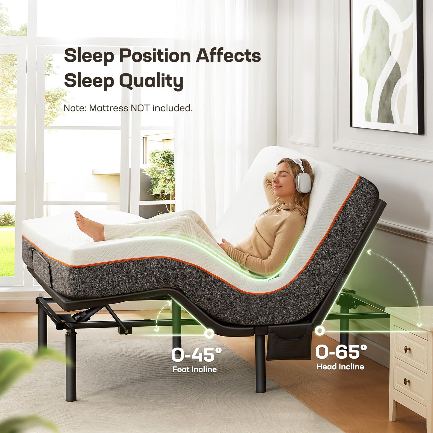 Marsail Full Adjustable Bed Base Frame, 4 Ports USB A&C Adjustable Bed Base with Under-Bed Nightlight, 3 Minutes Fast Assembly, Wireless Remote Control Adjustable Bed with 4 Height Options
