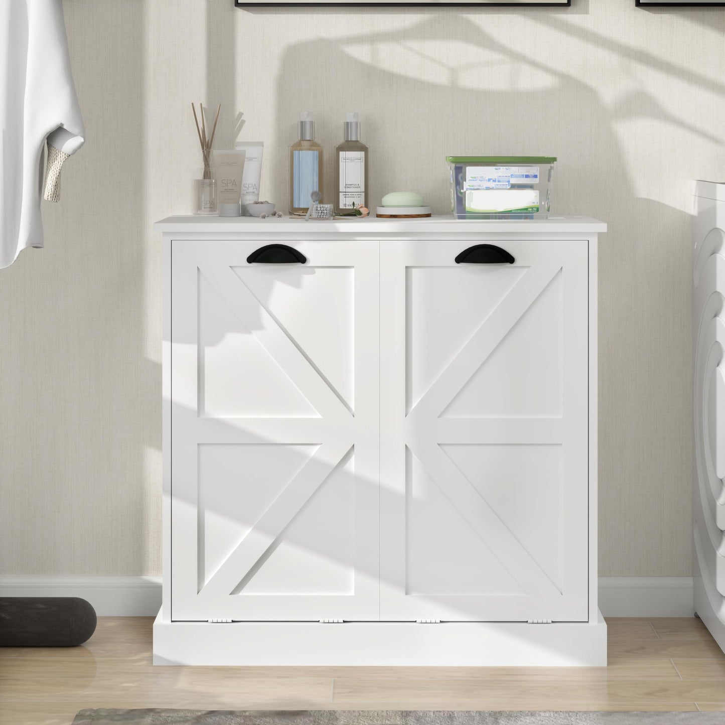Two Compartment Tilt Out Laundry Sorter Cabinet White WF804