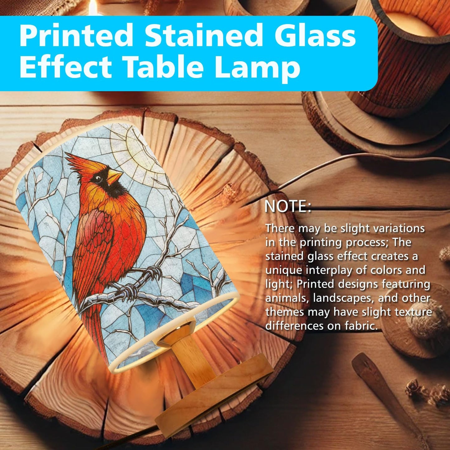 44memory Cardinal Table Lamp LED 3-Color Pressed Bedside, Cardinal Shade Lamp with Wood Base for Bedroom Living Room Desk Office TL01