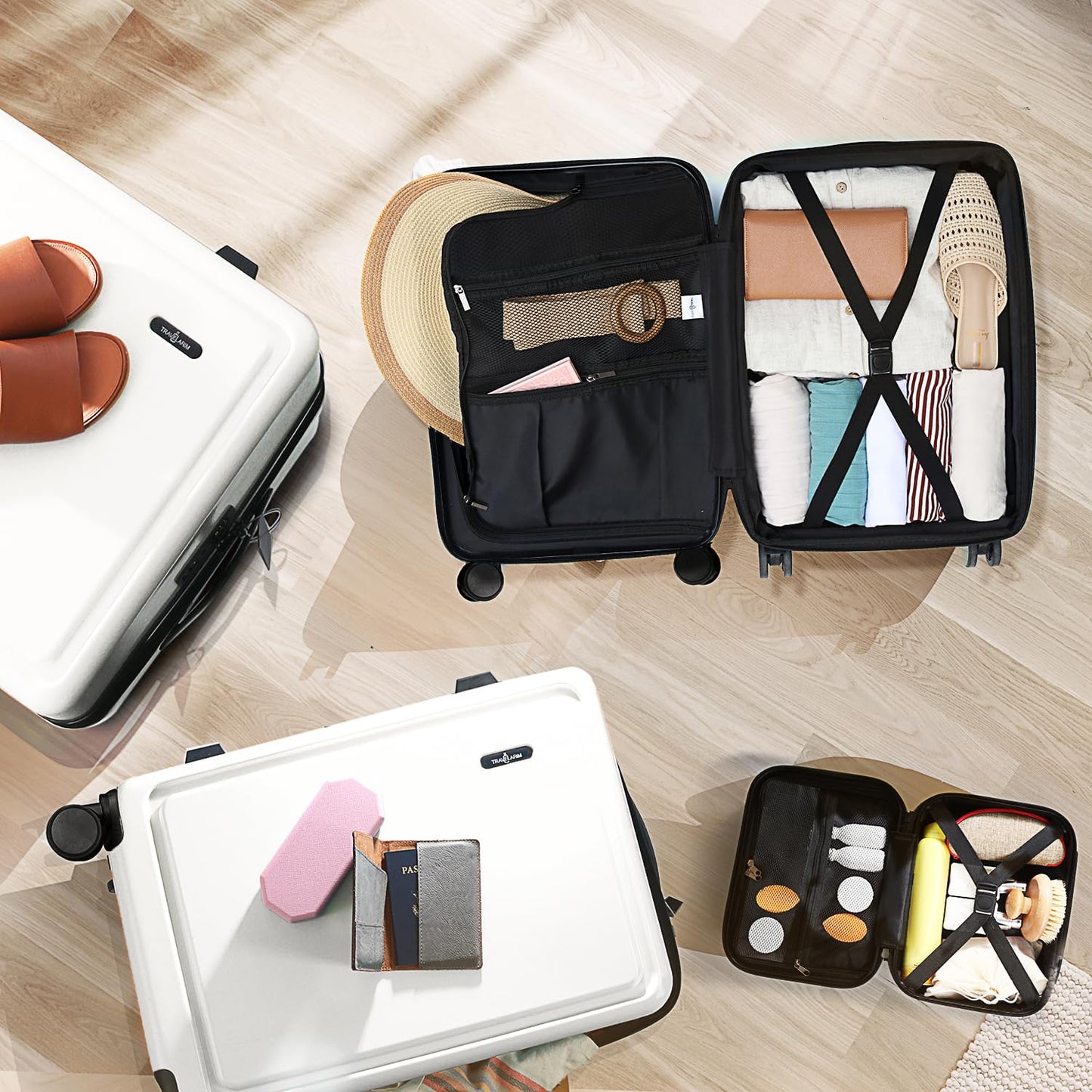 TRAVELARIM Hard Shell Luggage Sets with Spinner Wheels 4 Piece, Expandable Large Suitcases with TSA Lock, Travel Large Suitcase Set, White Luggage Set