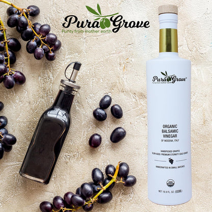 Pura Grove Organic Balsamic Vinegar From Modena Italy - Slow Aged Premium Eternity Gold Grade - Handpicked & Crafted In Small Batches - 16.9 Oz Opaque Glass Bottle